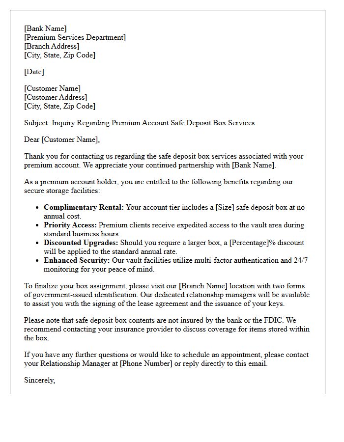 Premium Account Safe Deposit Box Inquiry Response Letter