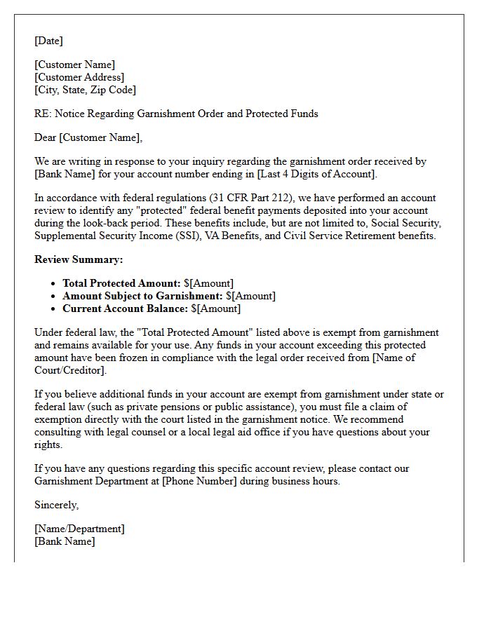 Protected Funds Garnishment Exemption Inquiry Response Letter
