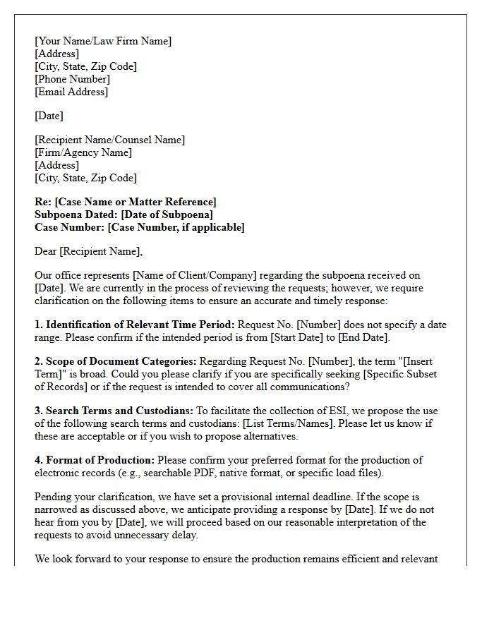 Clarification of Subpoena Scope Inquiry Letter
