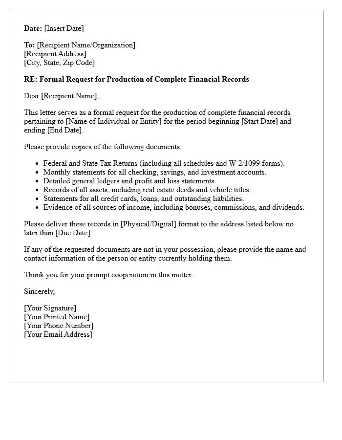 Complete Financial Records Production Letter
