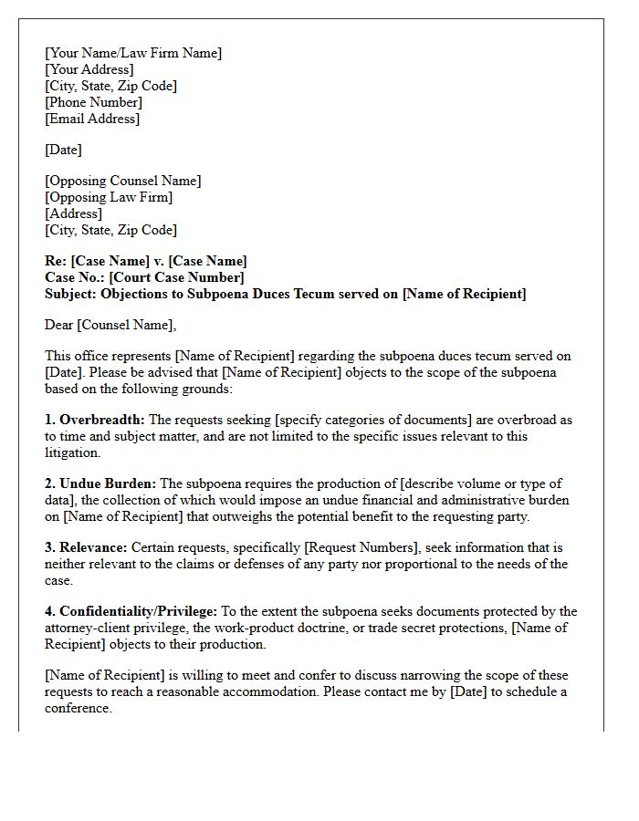 Objection to Subpoena Scope Response Letter