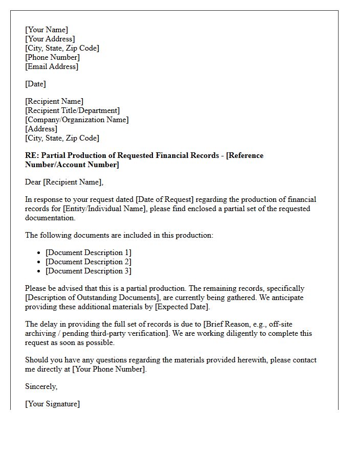 Partial Financial Records Production Letter