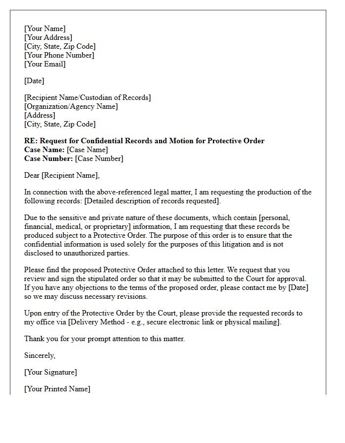 Protective Order Request for Confidential Records Letter