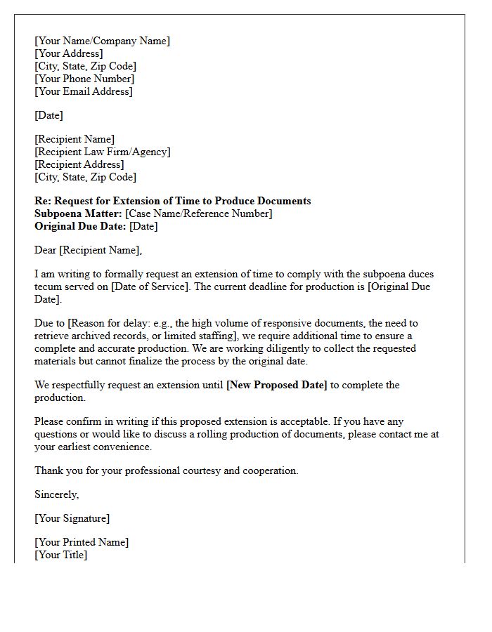Subpoena Production Extension Request Letter