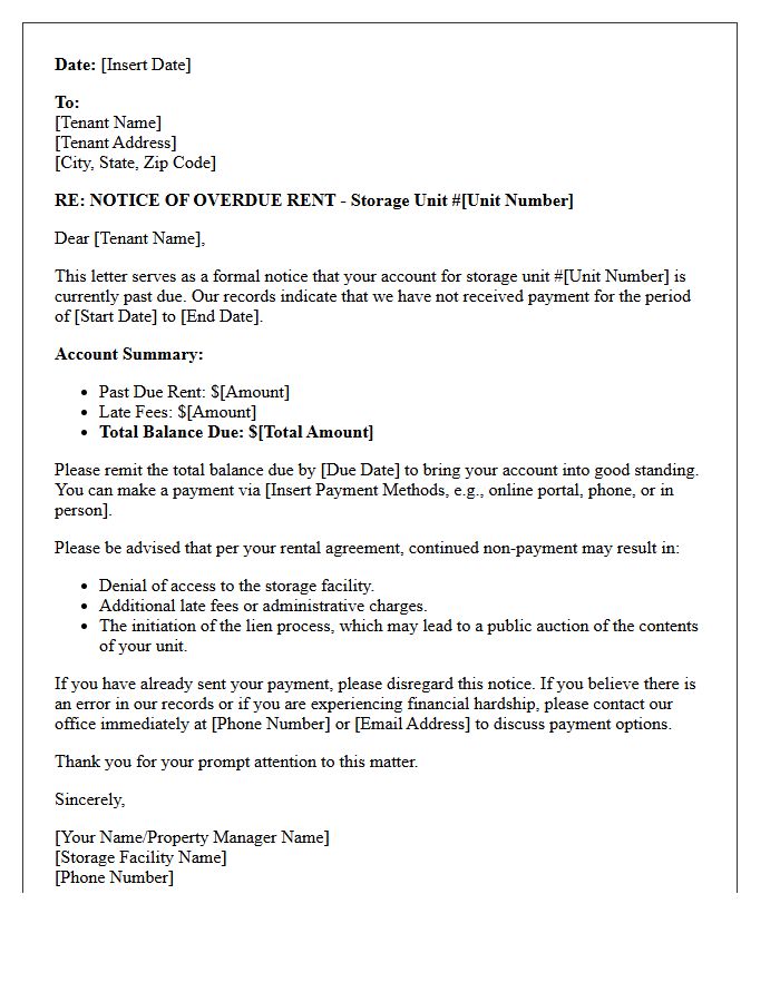 Initial Debt Recovery Notice for Storage Unit Letter
