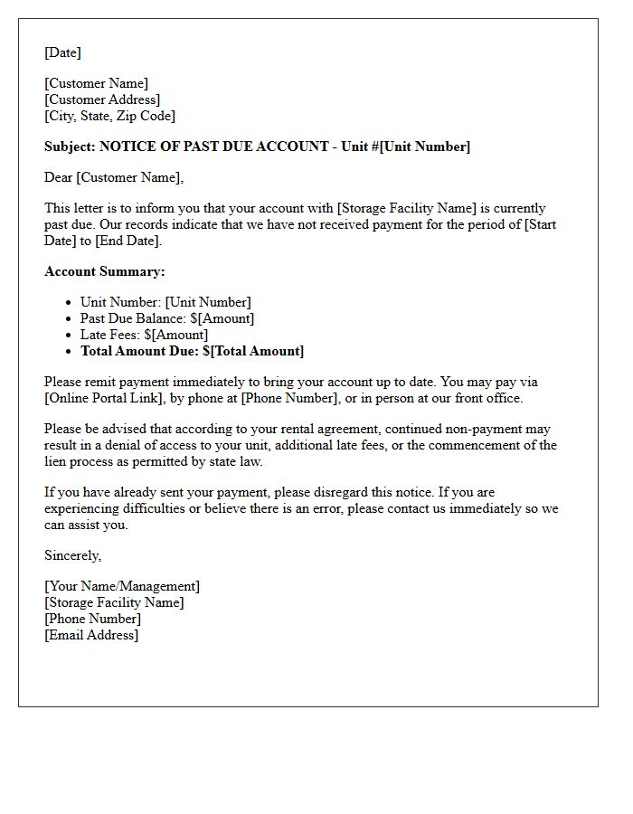 Storage Facility Past Due Account Initial Warning Letter