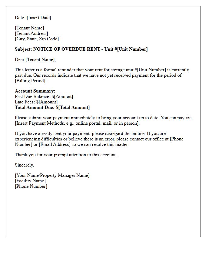 Unpaid Storage Rent First Collection Attempt Letter