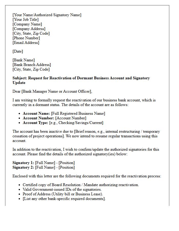 Dormant Business Account Signatory Reactivation Response Letter
