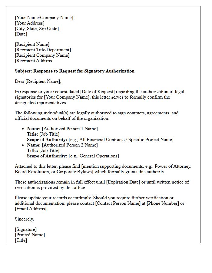 Legal Representative Signatory Authorization Response Letter