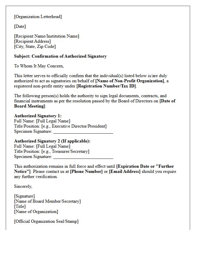 Non-Profit Organization Authorized Signatory Confirmation Letter