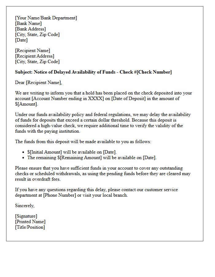 High-Value Check Clearing Delay Explanation Letter