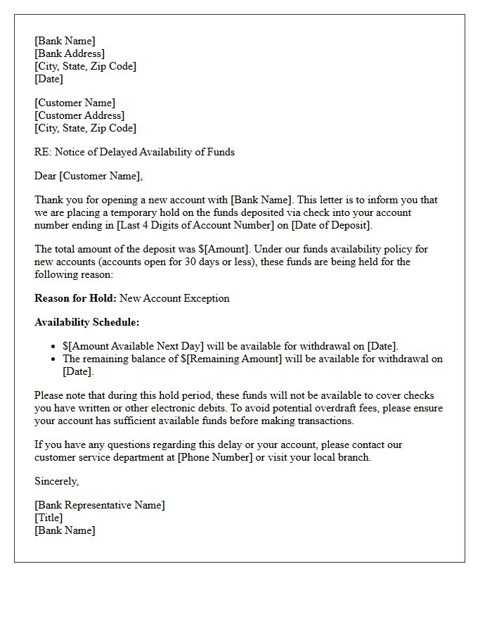 New Account Check Clearing Delay Response Letter