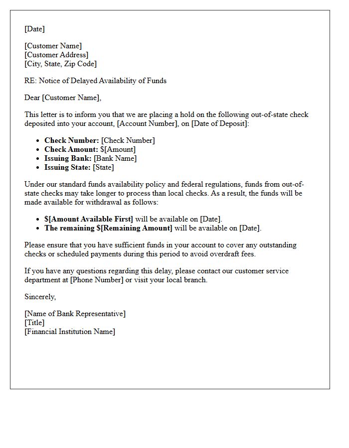 Out-of-State Check Clearing Delay Notification Letter