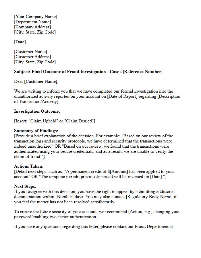 Final Fraud Investigation Outcome Letter