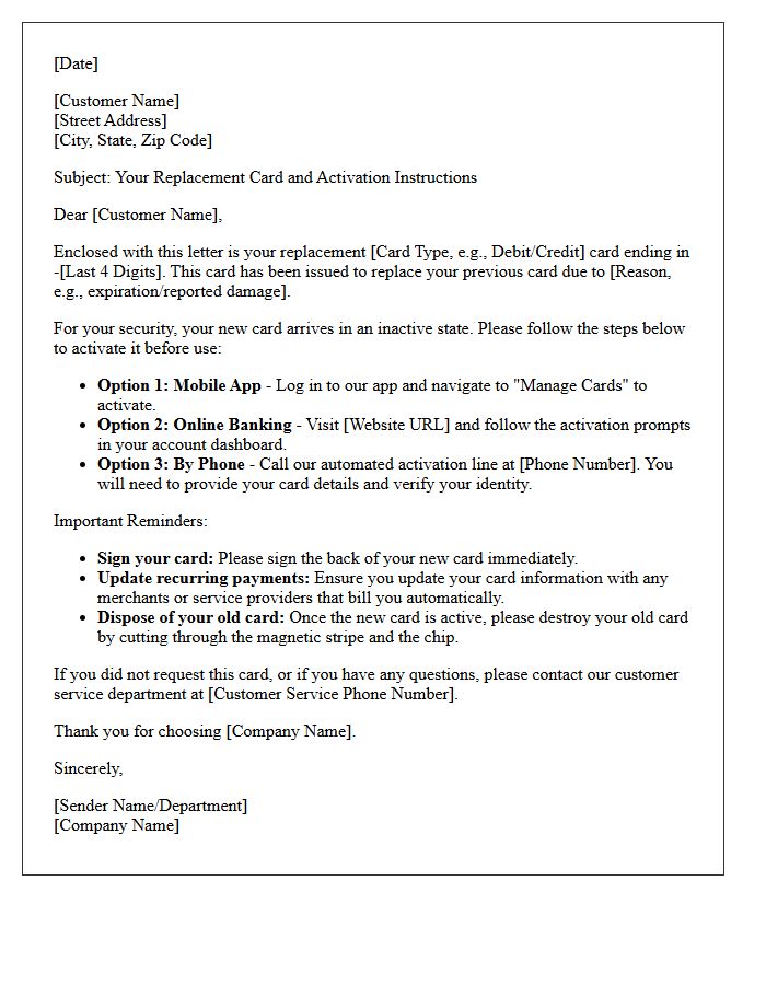 Replacement Card Issuance and Activation Instructions Letter