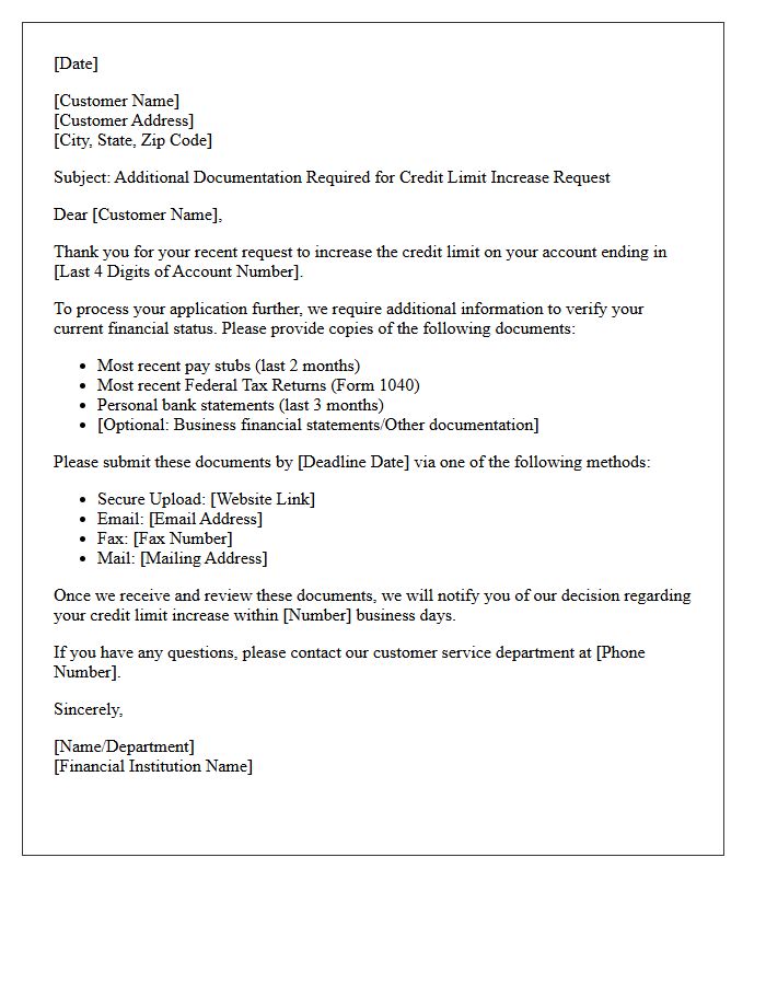 Credit Limit Increase Additional Documentation Request Letter