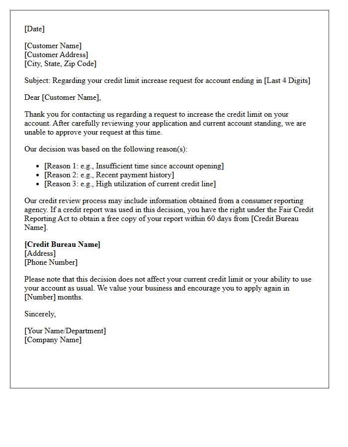 Declined Credit Limit Increase Response Letter