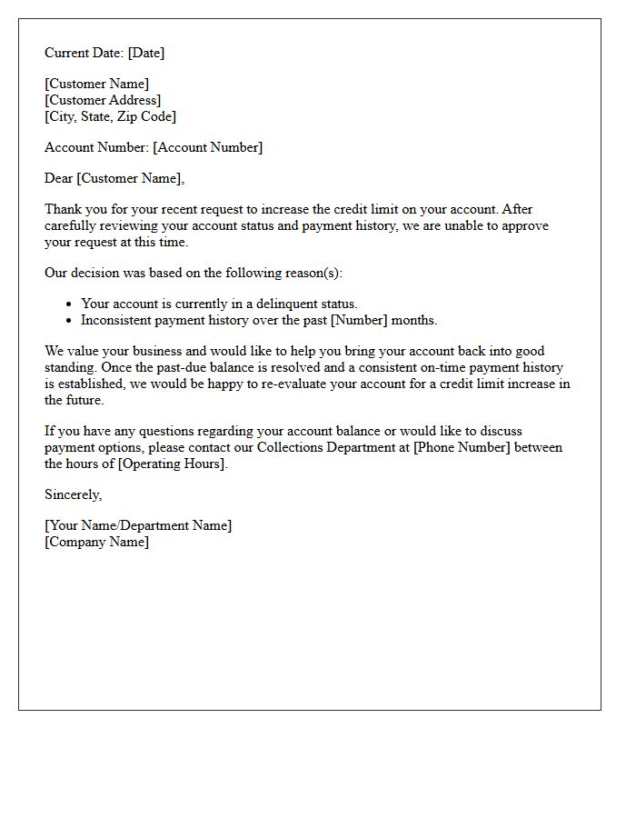 Delinquent Account Credit Limit Increase Rejection Letter