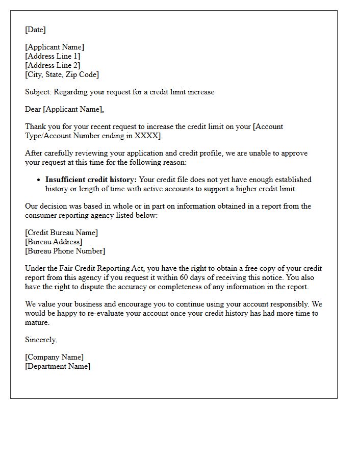 Insufficient Credit History Limit Increase Denial Letter