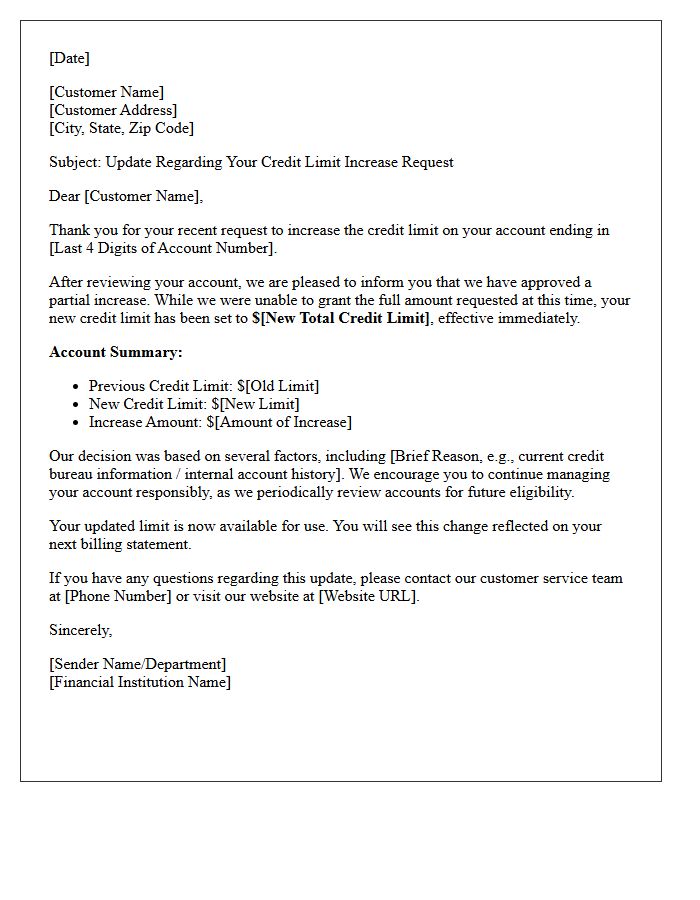 Partial Credit Limit Increase Approval Letter