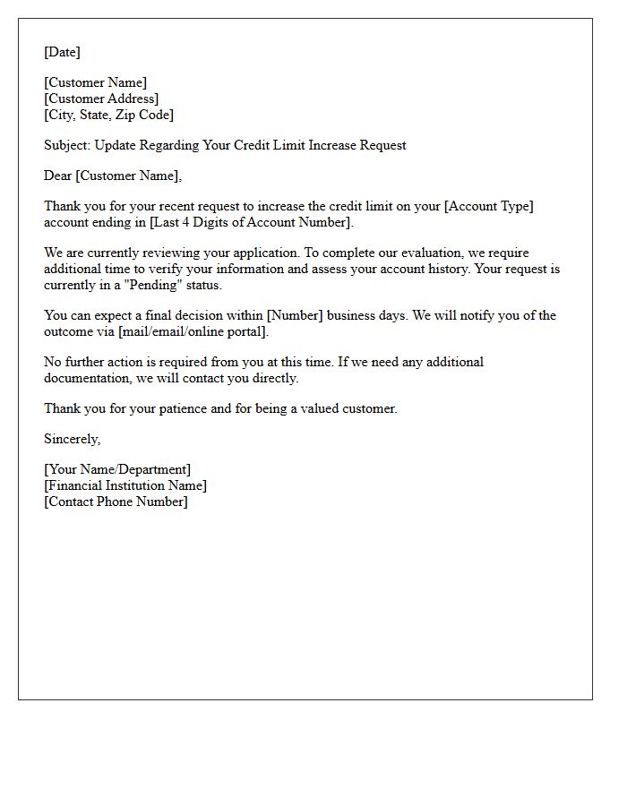 Pending Credit Limit Increase Review Letter