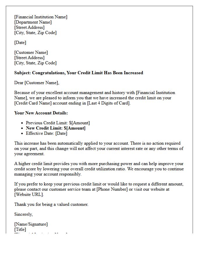 Pre-Approved Credit Limit Increase Notification Letter