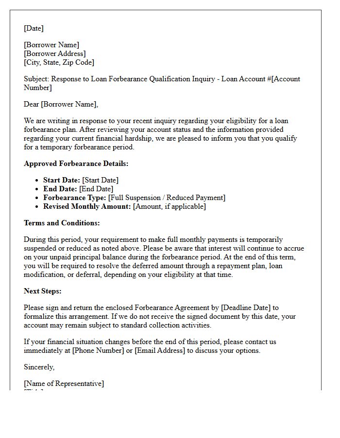 Approved Loan Forbearance Qualification Inquiry Response Letter