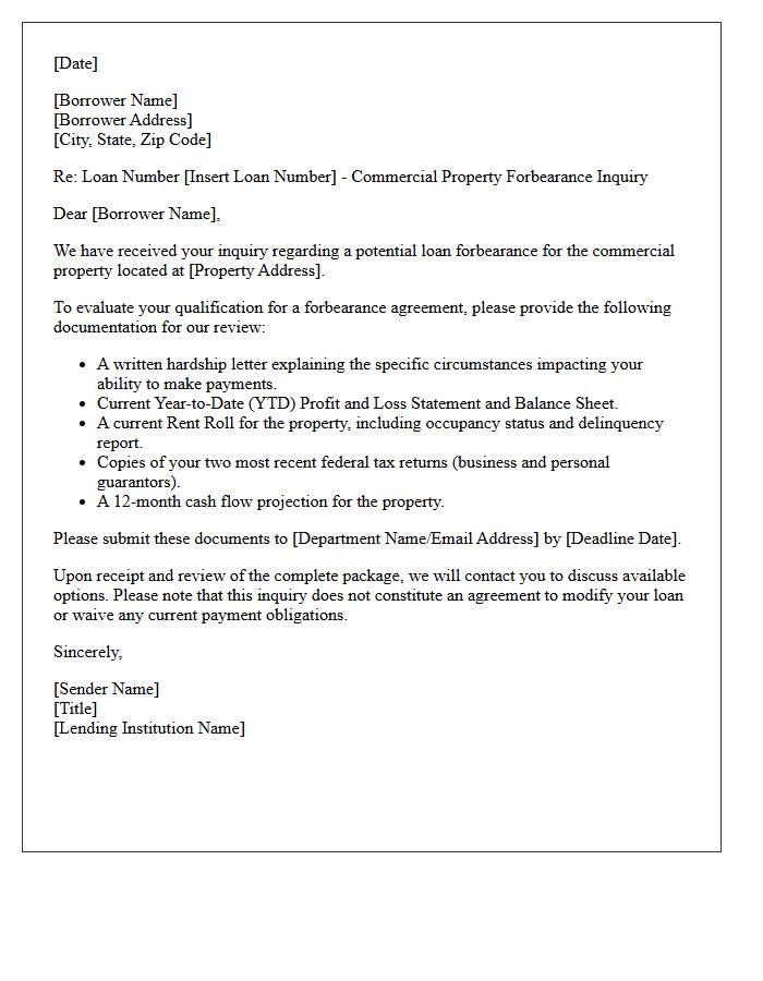 Commercial Property Loan Forbearance Qualification Inquiry Response Letter