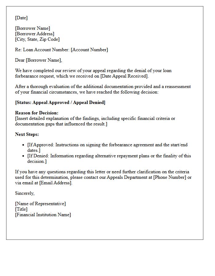 Decision Appeal Loan Forbearance Qualification Inquiry Response Letter