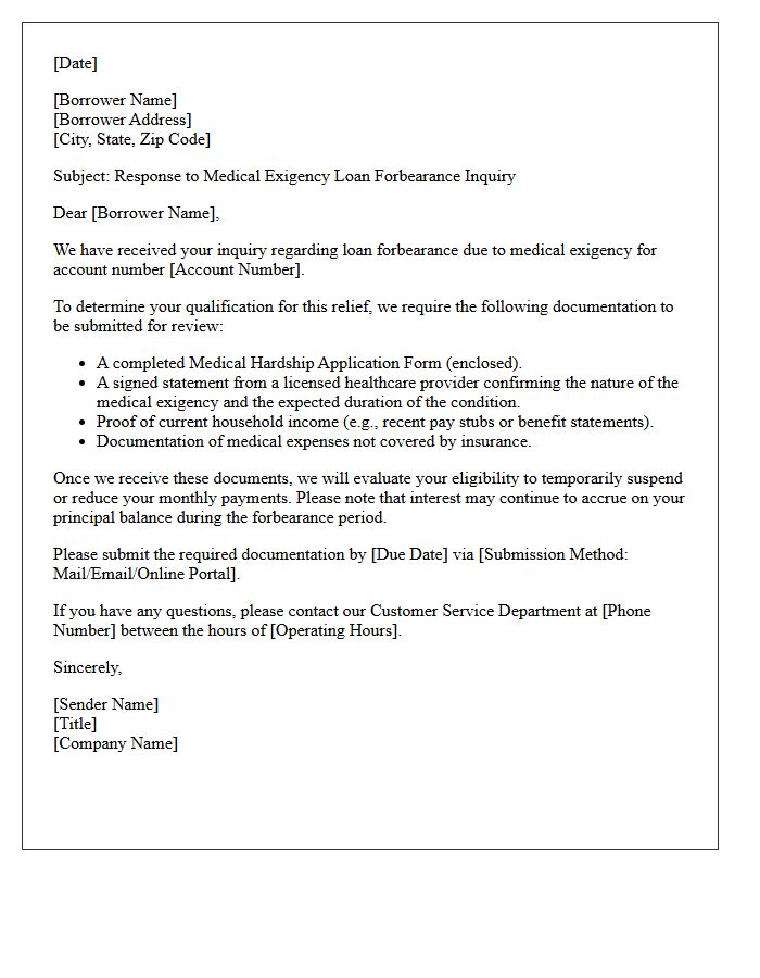 Medical Exigency Loan Forbearance Qualification Inquiry Response Letter