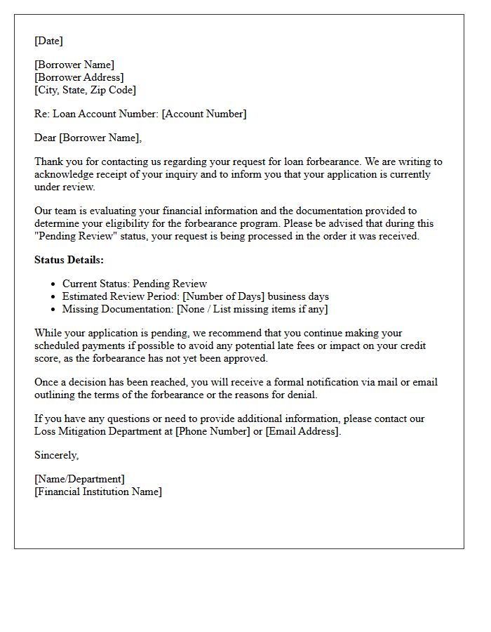 Pending Review Loan Forbearance Qualification Inquiry Response Letter
