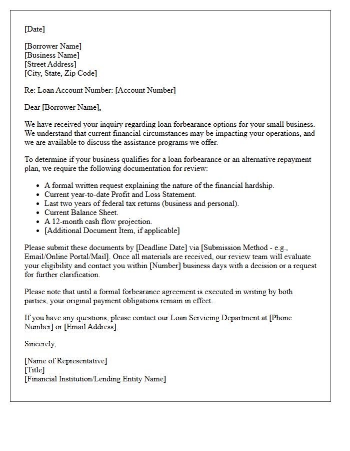 Small Business Loan Forbearance Qualification Inquiry Response Letter