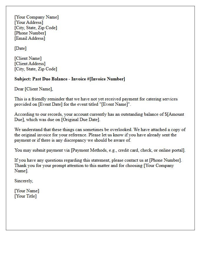 Catering Event Past Due Balance First Request Letter