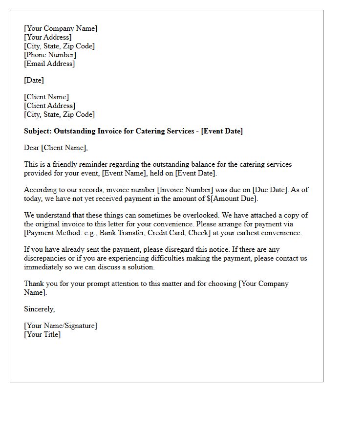 First Attempt Debt Recovery Letter For Catering Event