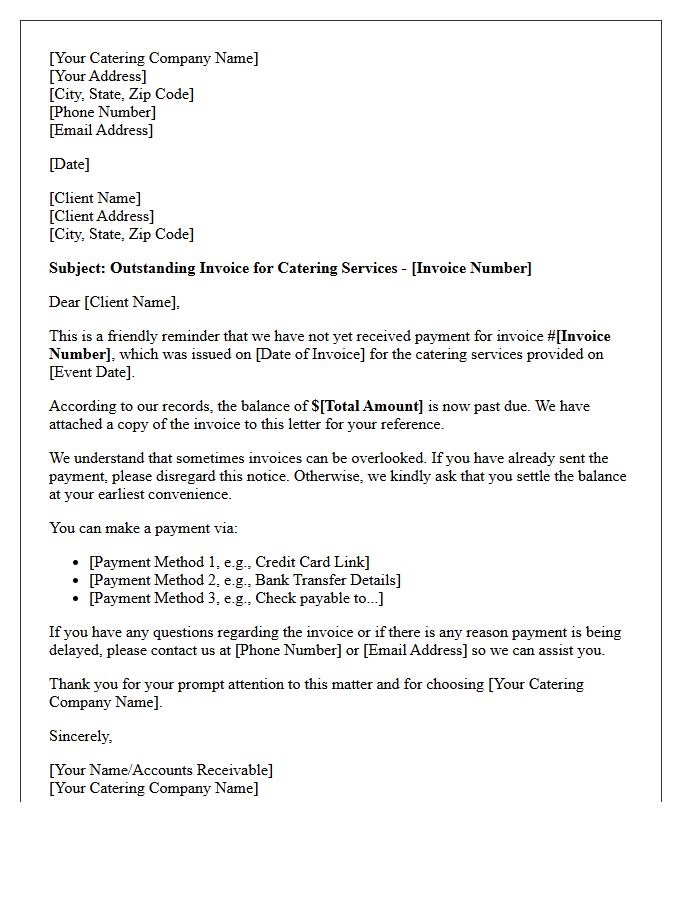 First Collection Letter For Outstanding Catering Invoice