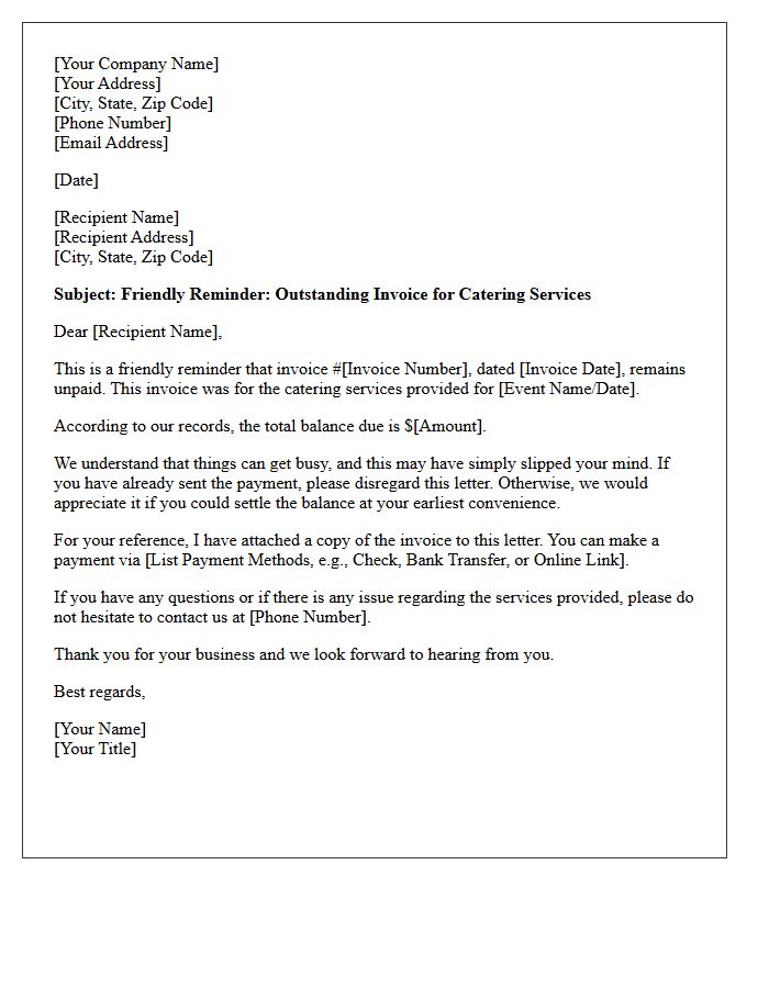 First Friendly Reminder Letter For Overdue Catering Bill