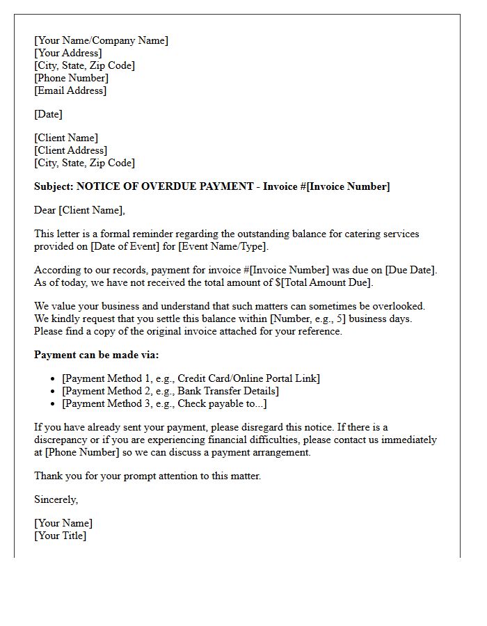 Initial Debt Collection Letter For Unpaid Catering Services