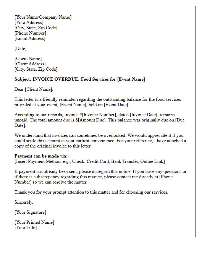 Initial Notice Letter Regarding Unpaid Event Food Services