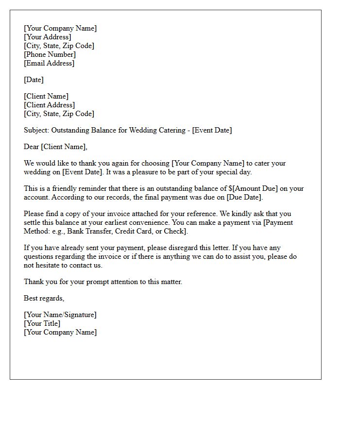 Outstanding Wedding Catering Balance First Request Letter