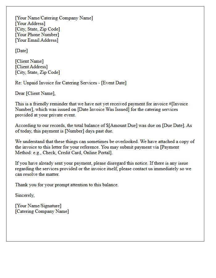 Private Event Catering Unpaid Invoice Initial Letter