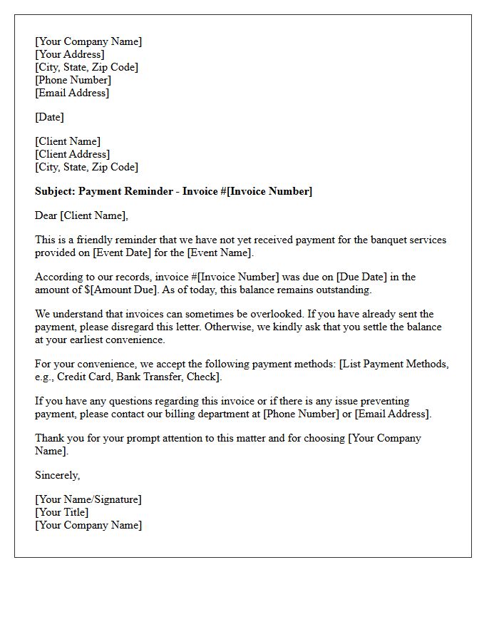 Unpaid Banquet Services First Reminder Letter