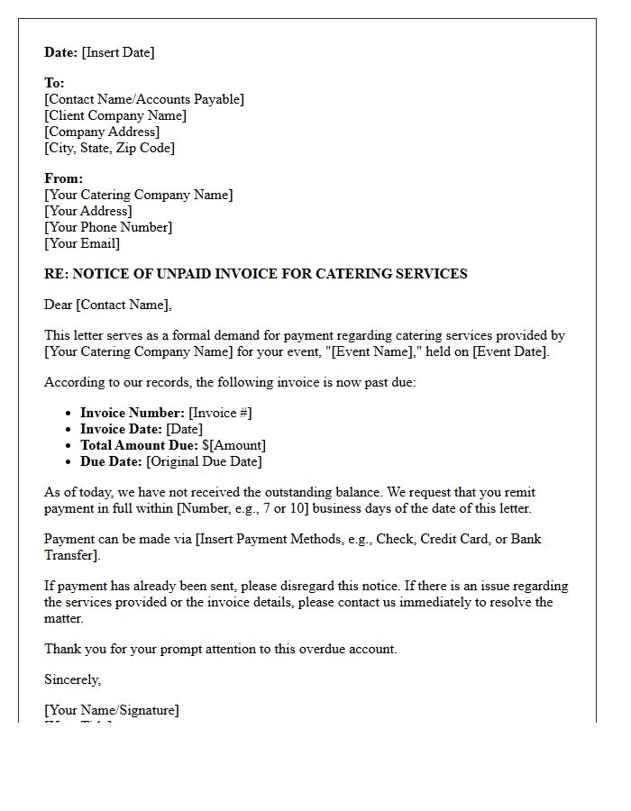Unpaid Corporate Event Catering First Demand Letter