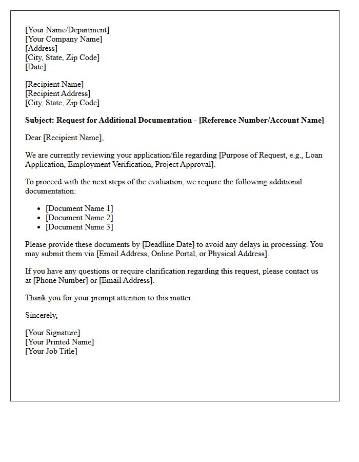 Additional Documentation Request Letter