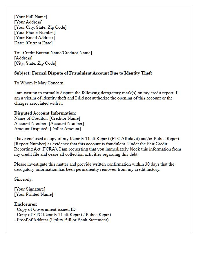 Identity Theft Derogatory Mark Resolution Letter