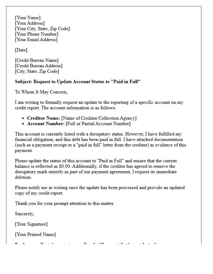 Paid in Full Derogatory Mark Update Letter