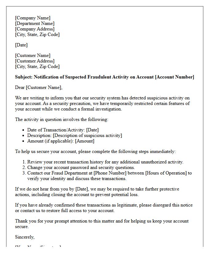Suspected Account Fraud Investigation Letter