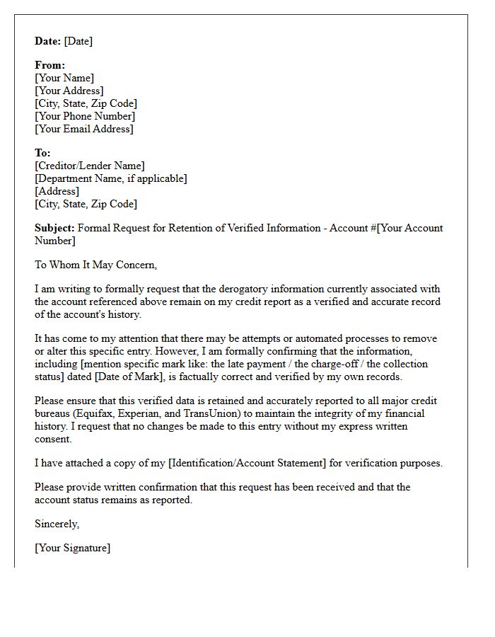 Verified Derogatory Mark Retention Letter