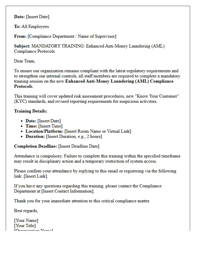 Mandatory Training Letter on Enhanced Anti-Money Laundering Compliance Protocols
