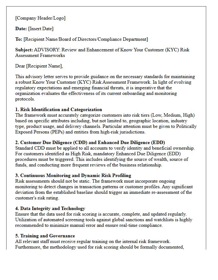 Advisory Letter on Know Your Customer Risk Assessment Frameworks