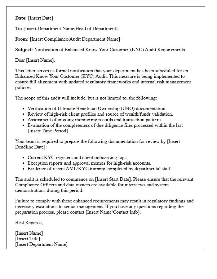 Departmental Letter on Enhanced Know Your Customer Audit Requirements